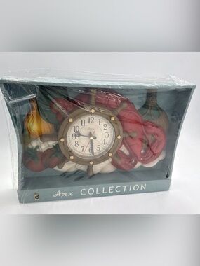 Vintage Lobster Seafood Ship Captains Wheel Kitchen Clock Nautical Retro NEW